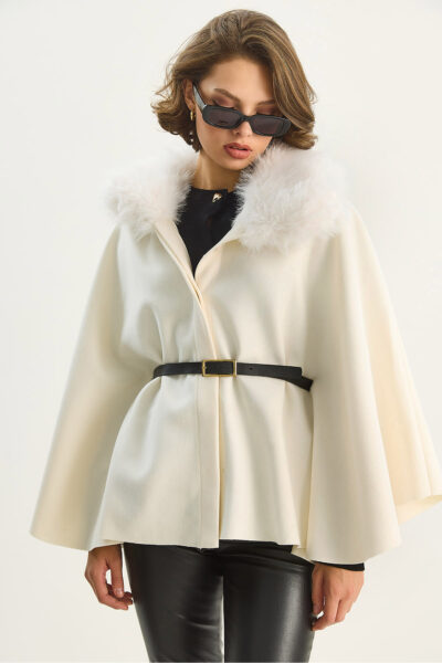 Kadin Pelus Yaka Detayli Kemerli Kase Panco 2805 60281115 - Resim 2