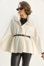 Kadin Pelus Yaka Detayli Kemerli Kase Panco 2805 60281115 - Resim 3