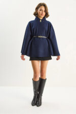 Kadin Gold Dugme Detayli Dik Yaka Kemerli Panco 60282033 - Resim 2