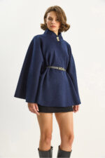 Kadin Gold Dugme Detayli Dik Yaka Kemerli Panco 60282033 - Resim 3