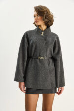 Kadin Gold Dugme Detayli Dik Yaka Kemerli Panco 60282033 - Resim 3