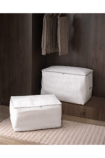 Cicek Desen Baskili 2 Li Hurc Beyaz Gri - Resim 1