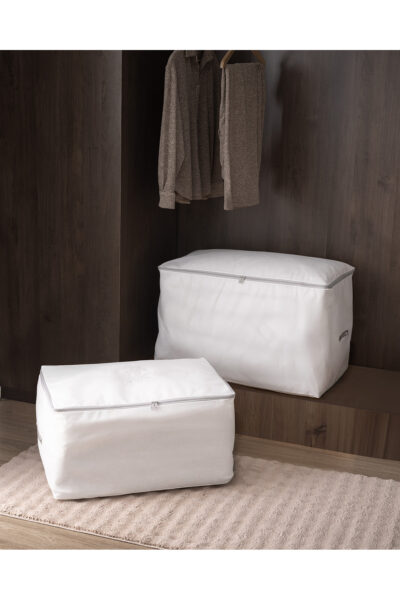 Cicek Desen Baskili 2 Li Hurc Beyaz Gri - Resim 1