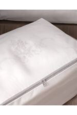 Cicek Desen Baskili 2 Li Hurc Beyaz Gri - Resim 2