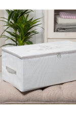 Cicek Desen Baskili Hurc Beyaz Gri 52X28X21 Cm - Resim 1