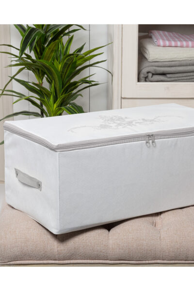 Cicek Desen Baskili Hurc Beyaz Gri 52X28X21 Cm - Resim 1