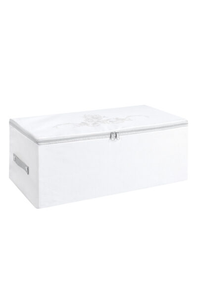 Cicek Desen Baskili Hurc Beyaz Gri 52X28X21 Cm - Resim 2