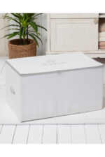 Cicek Desen Baskili Hurc Beyaz Gri 64X41X35 Cm - Resim 1