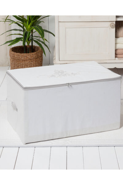 Cicek Desen Baskili Hurc Beyaz Gri 64X41X35 Cm - Resim 1