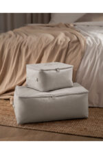 Cicek Desen Baskili 2 Li Hurc Gri - Resim 1