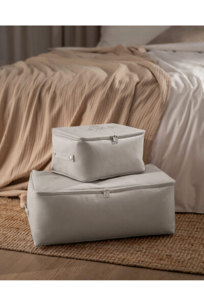 Cicek Desen Baskili 2 Li Hurc Gri - Resim 1