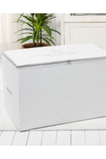 Cicek Desen Baskili Hurc Beyaz Gri 74X46X46 Cm - Resim 1