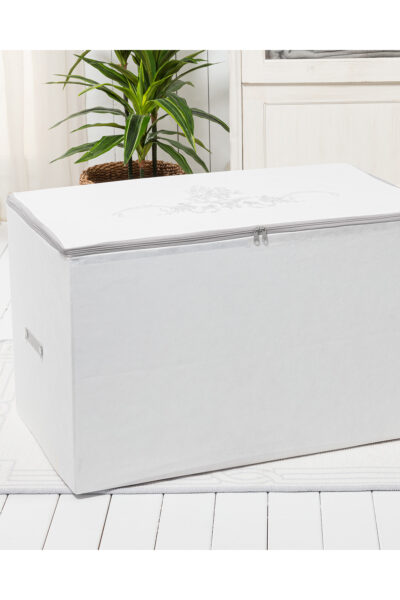 Cicek Desen Baskili Hurc Beyaz Gri 74X46X46 Cm - Resim 1