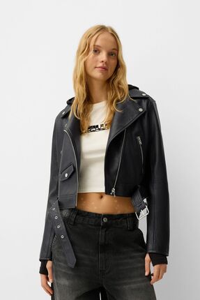 Suni Deri Biker Ceket - Resim 1