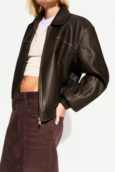 Oversize Suni Deri Ceket - Resim 1