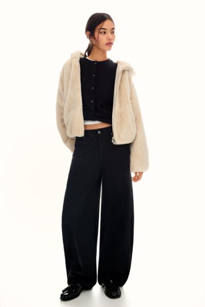 Kapusonlu Suni Kurk Efektli Ceket - Resim 1