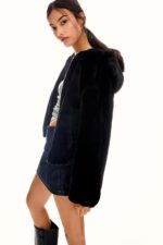 Kapusonlu Suni Kurk Efektli Ceket - Resim 3