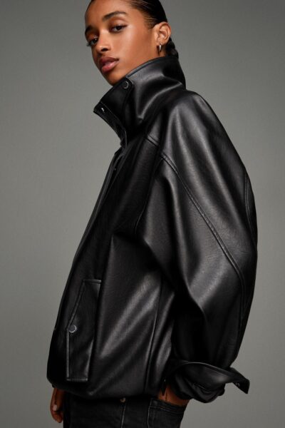 Oversize Suni Deri Ceket - Resim 1