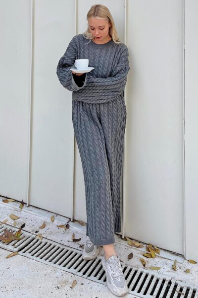 Fume Bisiklet Yaka Sac Orgulu Kadin Triko Midi Elbise - Resim 1