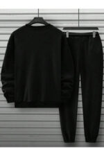 Erkek Siyah Balance Baskili Oversize Bisiklet Yaka Esofman Takimi - Resim 2