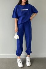 Thatssofetch T Shirt Esofman Alti Jogger Mavi Baski Alt Ust Esofman Takimi Oversize Bisiklet Yaka - Resim 1