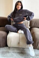 Siyah Fetch Esofman Takimi Baskili Oversize Kapusonlu Sardonlu - Resim 4