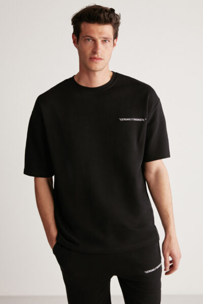 Colombia Erkek 2 Li Set Comfort Fit Rahat Kalip Yazi Nakisli Sardonsuz Siyah Esofman Takimi - Resim 2