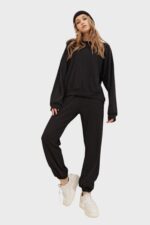 Kadin Siyah Bisiklet Yaka Beli Ve Pacasi Lastikli Iki Iplik Basic Esofman Takimi Alc 507 669 001 - Resim 4