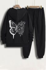 Unisex Drawing Butterflies Sirt Baskili Esofman Takimi - Resim 1