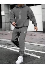 Erkek Gri Dikey Oversize Esofman Takimi - Resim 4