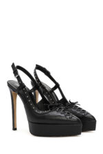 Kadin Siyah Arkasi Acik Platform Yuksek Topuklu Deri Ayakkabi 24Wfd121618 - Resim 3