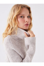 Balikci Yaka Duz Uzun Kollu Kadin Triko Kazak - Resim 1