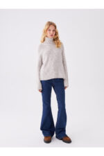 Balikci Yaka Duz Uzun Kollu Kadin Triko Kazak - Resim 3