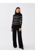 Balikci Yaka Cizgili Uzun Kollu Kadin Triko Kazak - Resim 2