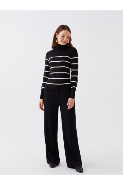 Balikci Yaka Cizgili Uzun Kollu Kadin Triko Kazak - Resim 2