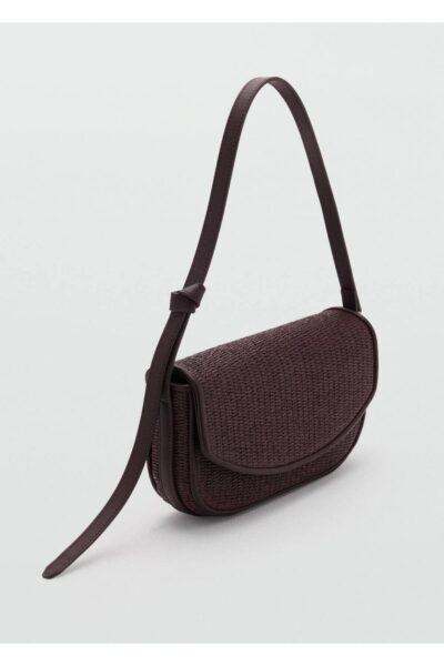 Kapakli Rafya Gorunumlu Omuz Cantasi - Resim 1