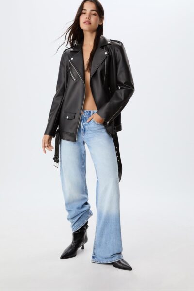 Suni Deri Oversize Biker Ceket - Resim 1