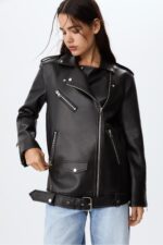 Suni Deri Oversize Biker Ceket - Resim 3