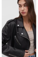 Suni Deri Oversize Biker Ceket - Resim 4