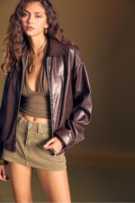 Oversize Suni Deri Ceket - Resim 2