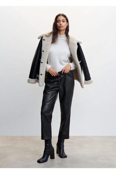 Deri Gorunumlu Beli Elastik Pantolon - Resim 2