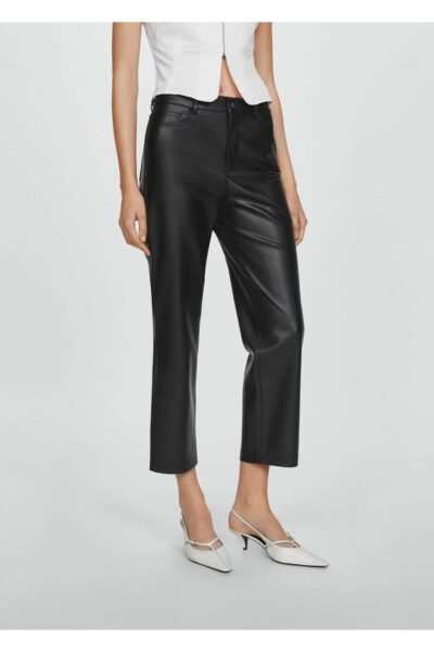 Deri Gorunumlu Duz Kesim Pantolon - Resim 1