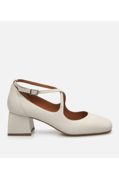 Hakiki Deri Kemik Kadin Kalin Topuk - Resim 1