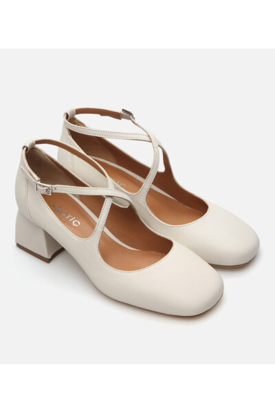 Hakiki Deri Kemik Kadin Kalin Topuk - Resim 2