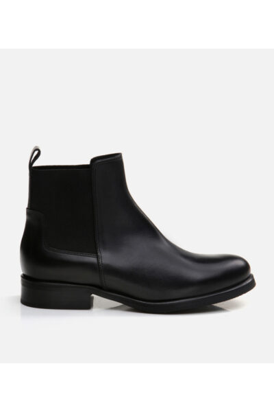Kadin Deri Siyah Lastik Detayli Duz Bot - Resim 1