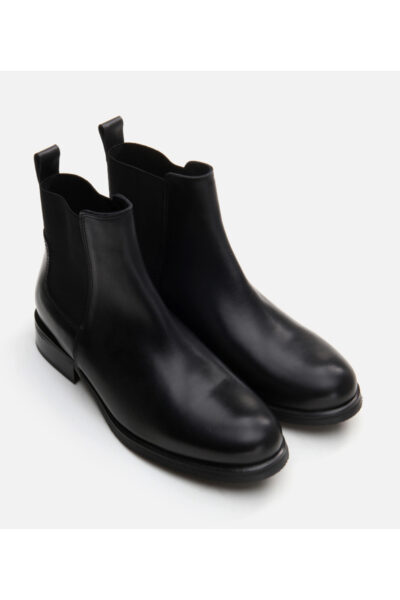 Kadin Deri Siyah Lastik Detayli Duz Bot - Resim 2