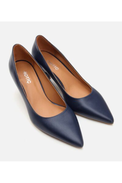 Hakiki Deri Hotic Lacivert Stiletto - Resim 2
