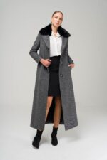 Yakasi Cikabilen Kurklu Balik Sirti Desenli Manto Siyah 3789 Y - Resim 1