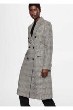 Kruvaze Kesim Kareli Palto - Resim 1