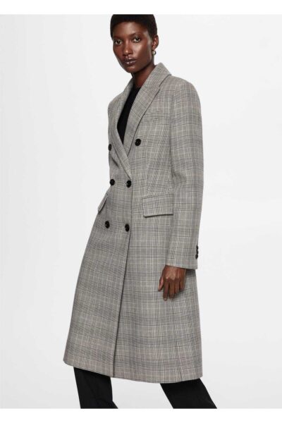 Kruvaze Kesim Kareli Palto - Resim 1